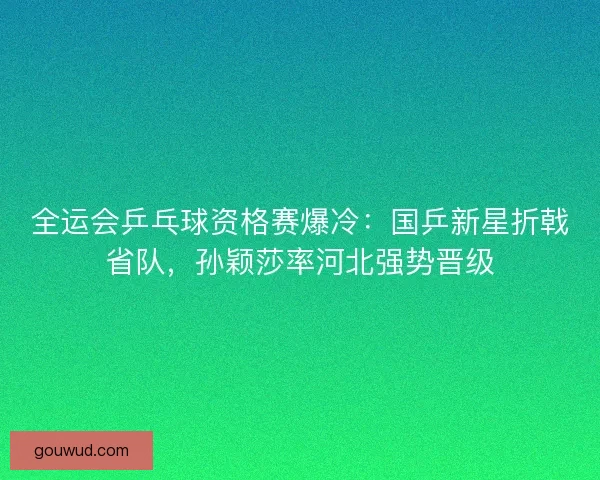 全运会乒乓球资格赛爆冷：国乒新星折戟省队，孙颖莎率河北强势晋级